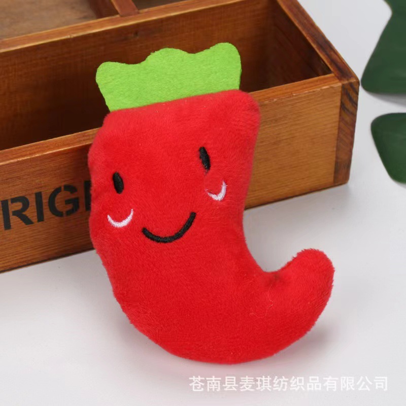 Nueva mascota de peluche de juguete de sonido molienda gato y perro de juguete fruta Chuck animal suministros para mascotas en stock al por mayor