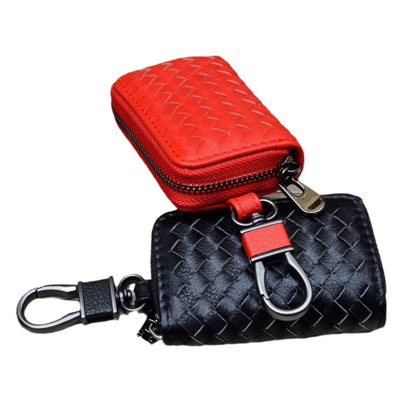 Textured Woven Car Key Bag Men's High-End Car Key Cover Women's Large-Capacity Zipper Key Bag Key Chain