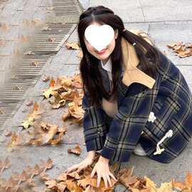 chic复古连帽牛角扣夹棉毛呢大衣女同款加厚格纹棉服外套