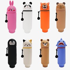 現物シリカゲル伸縮ペン立てかわいいアニメ大容量学生折り畳み可能な動物型筆袋収納袋