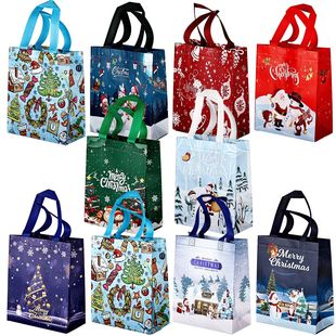 Cartoon Christmas Laminated Non-woven Bag Christmas Eve Shopping Gift Packaging Bag Large Capacity Portable Handbag
