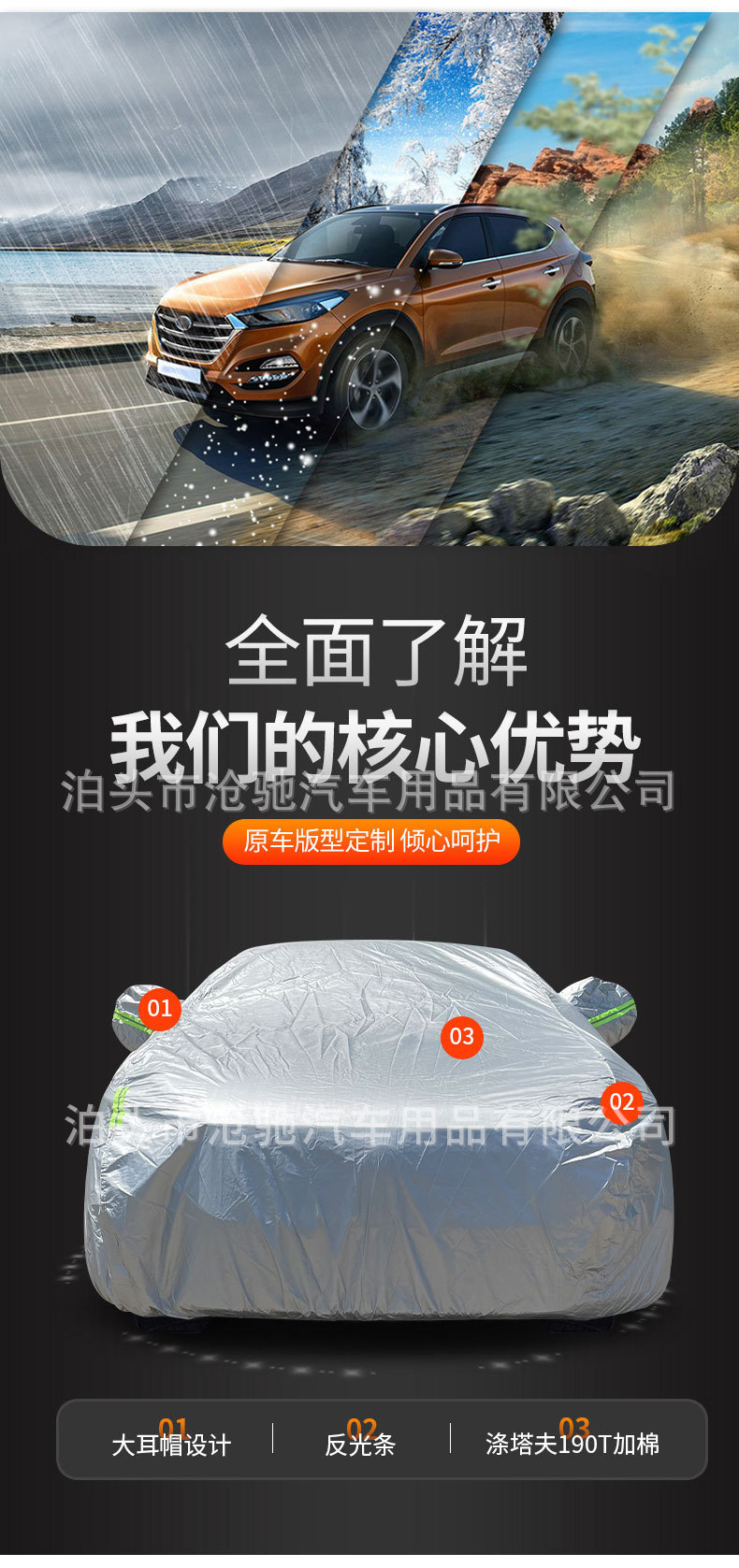 Cross-Border Wholesale Polyester Taffeta 190t Cotton Thickeneded Car Cover Sunshade, Sun Protection and Dirt-Proof Four-Season Universal Car Cover
