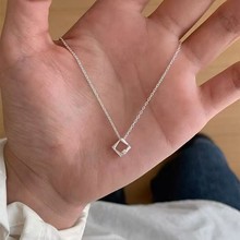 925镀银方块几何项链日常百搭锁骨链新款夏日配裙子配饰精致银饰