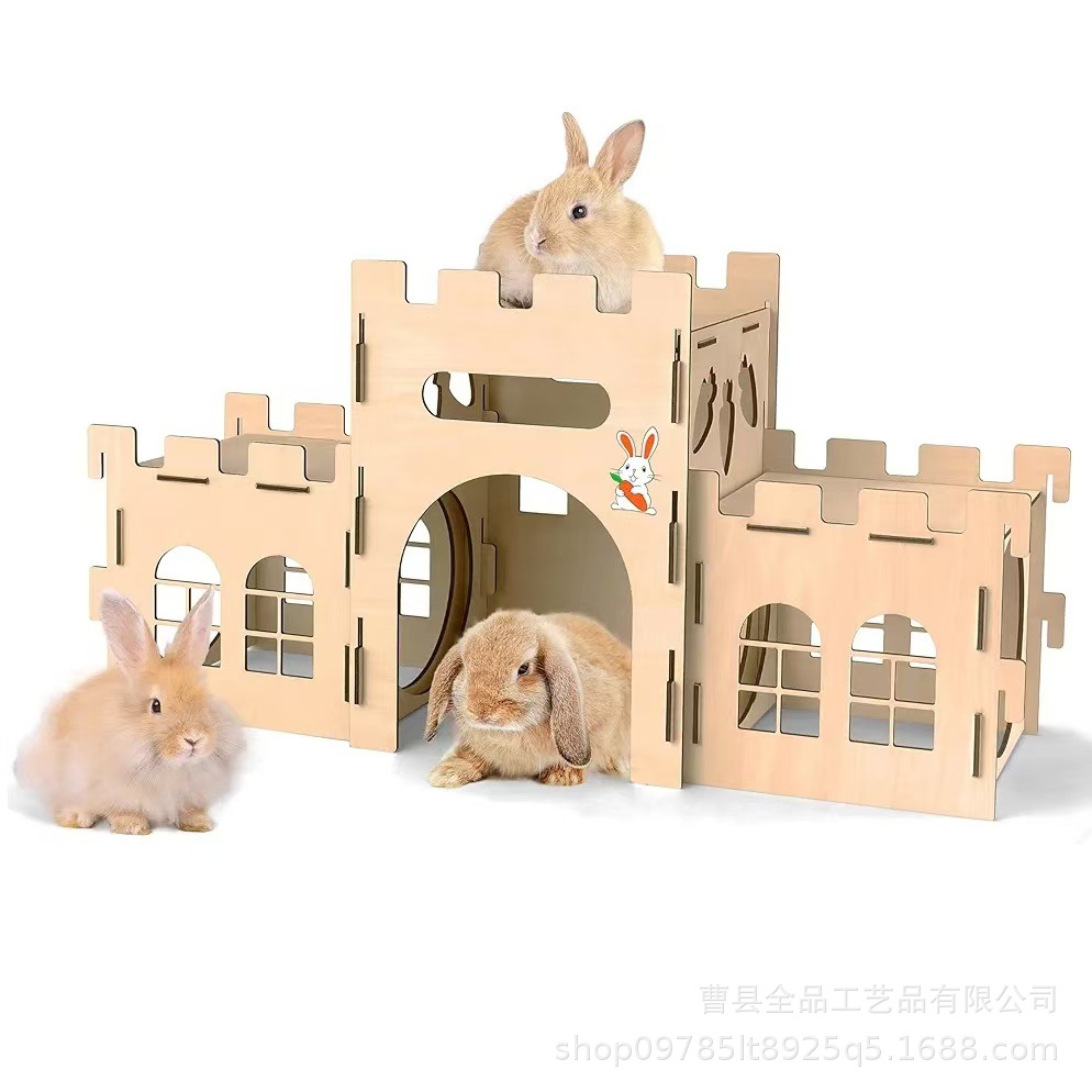 Castillo de conejito de madera transfronterizo Casa de refugio para mascotas Jaula de madera para mascotas de varias habitaciones con escalera extraíble