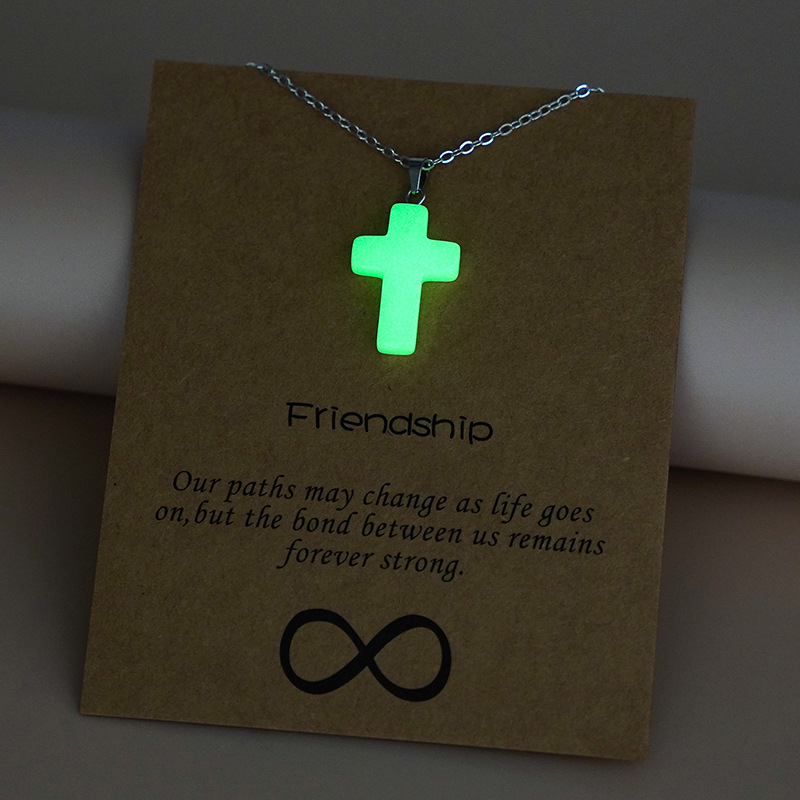 Europe and America Cross Border Hot Sale Luminous Pendant Necklace Arrow Water Drop Love Cross Hollow out Noctilucent Necklace Women