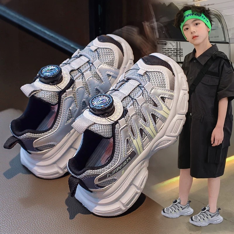 Boys' Shoes sneaker Spring 2025 New Children's Rotating Button Torre Shoes Middle and Big Boys Breathable Mesh
