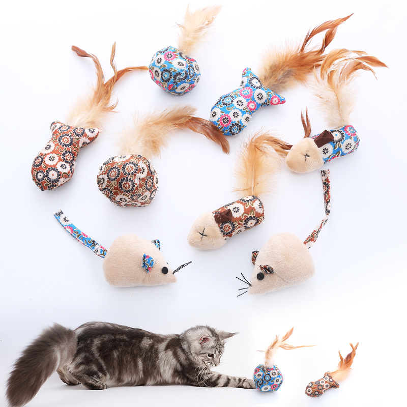 猫玩具老鼠羽毛内含薄荷碎花系列猫咪自嗨玩具宠物用品工厂现货