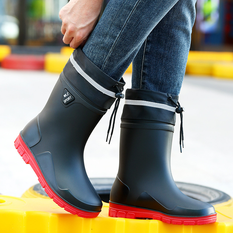 Reflector nocturno de la escuela secundaria baja botas de lluvia para hombres viajes seguros de pesca sitio de construcción de montaña anti-deslizante zapatos de agua zapatos de goma