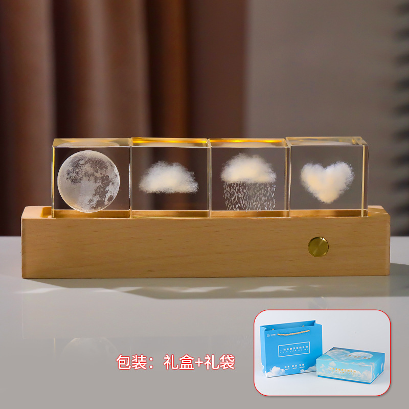 角型水晶置物小夜灯誕生日プレゼント3d内彫刻銀河太陽系創意デスクトップ水晶小夜灯|undefined