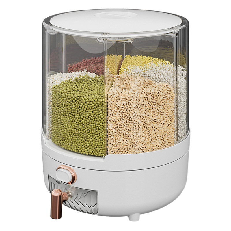 Rotating Grain Bucket Kitchen Sealed Insect-Proof and Moisture-Proof Grain Storage Bucket Food-Grade Household Six-Compartment Rice Bucket