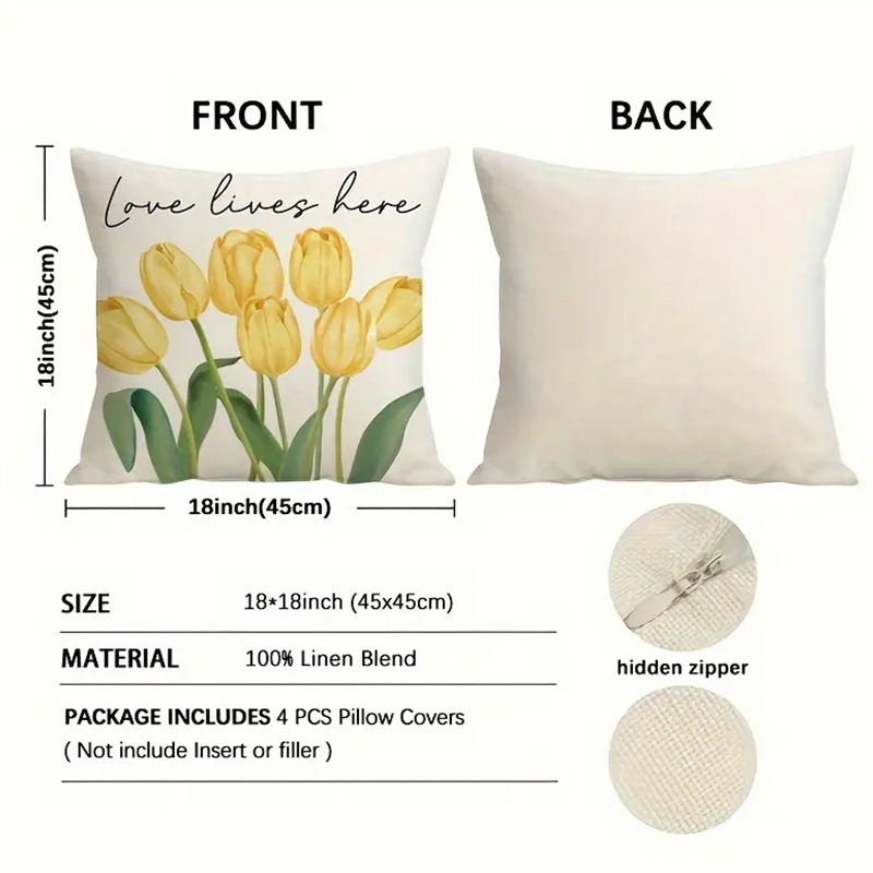 Cross-border Hot Selling Yellow Bicycle Tulip Pattern Pillow Case Living Room Bedroom Sofa Decorative Pillow Case_voghion.com