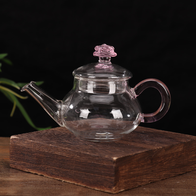 Tetera de vidrio transparente con alto contenido de borosilicato, tetera de burbujas, mini tetera de flores de pequeña capacidad para el hogar