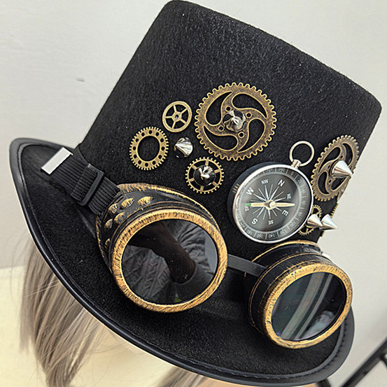 Gorro de engranajes de metal pesado hecho a mano, brújula, remache, sombrero mágico, decoración de fiesta, sombrero de gafas 324