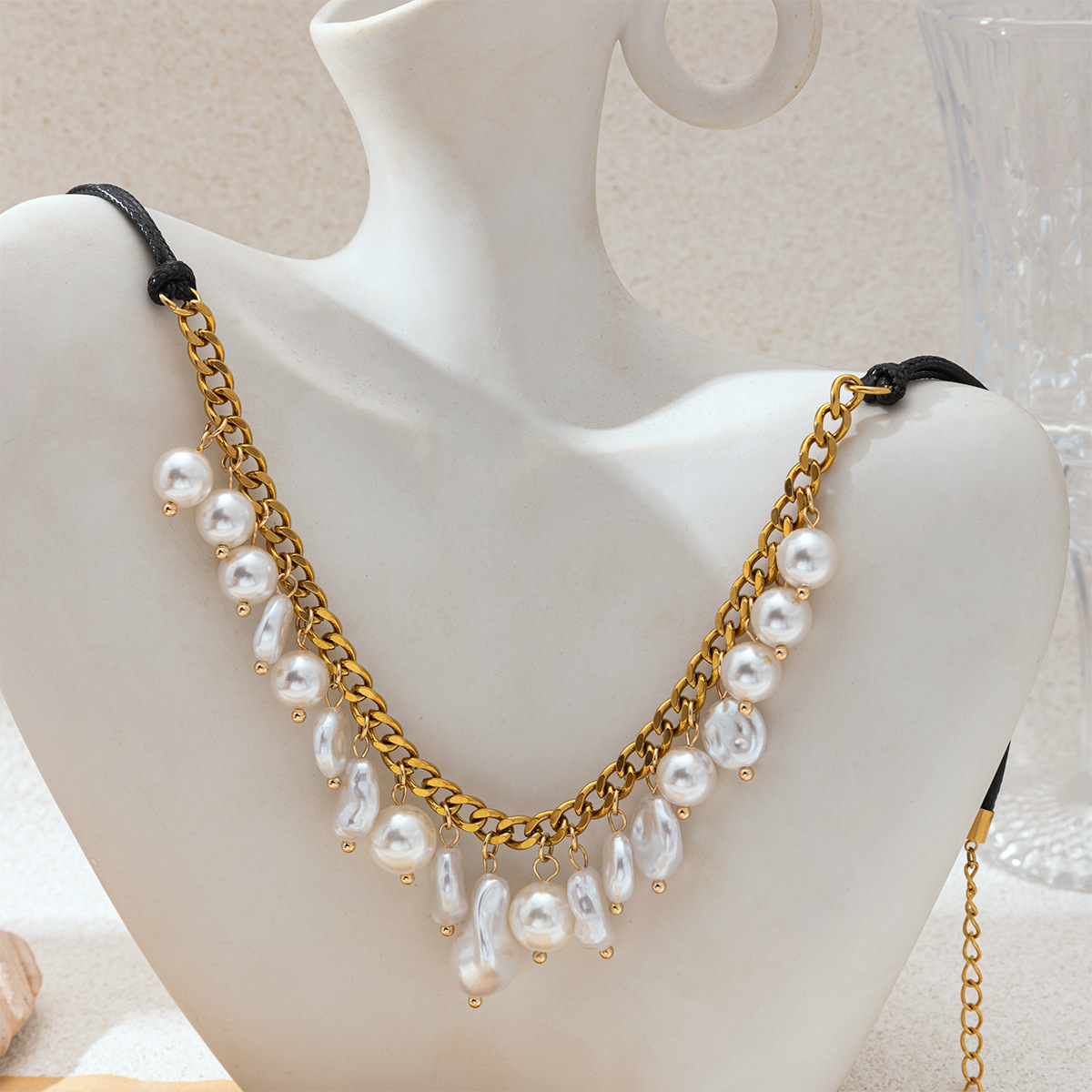 Collar de acero inoxidable de lujo ligero de alta calidad collar de perlas para mujeres no desvanecerse productos de venta calientes transfronterizos
