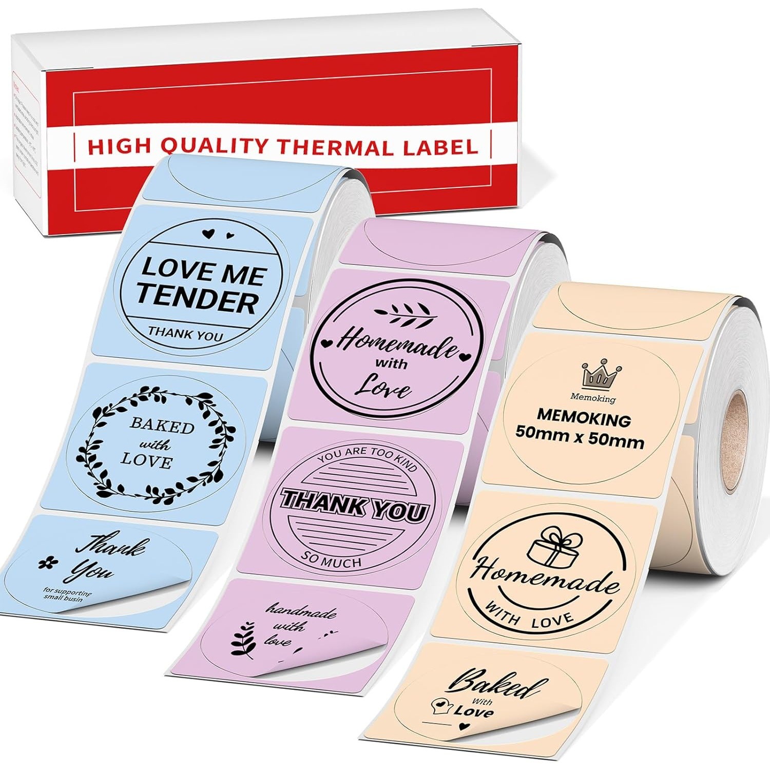 防水圆形标签贴纸M110 M220适用50mm三色3卷