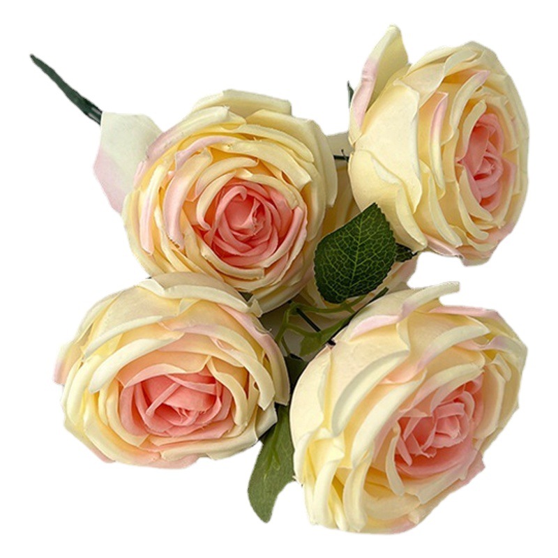 Alta simulación 5-cabeza curling Rosa mango manojo francés ramo carretera plomo flor artificial falso decoración del hogar boda Rose