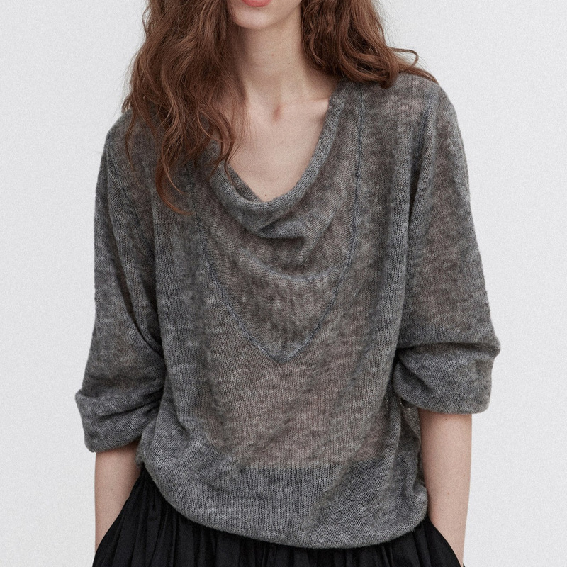 Letm Morning Mist Island' Vintage Tie-Dye Crafted Drop-Neck Fine Merino Wool Cloud-Like Large U-Neck Knit Sweater for Women