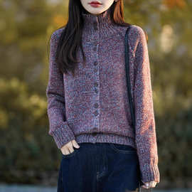 法式高端花纱针织开衫女2025秋冬新款厚款打底衫上衣高领女装毛衣