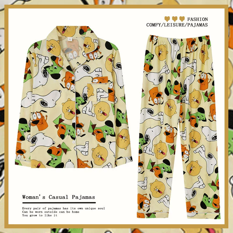 Pijama, demi-season long-sleeve, cartoon cute cardigan, thin set, (Cross-border trading)