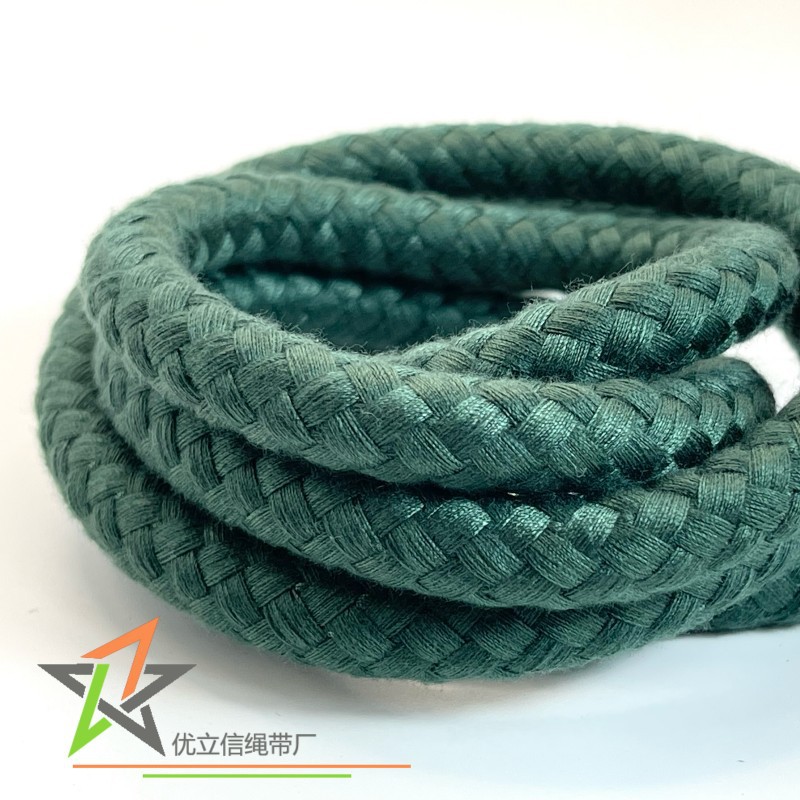 1cm墨绿色涤棉包芯八股绳 sp线粗纹深绿色圆绳 箱包手提绳手腕绳