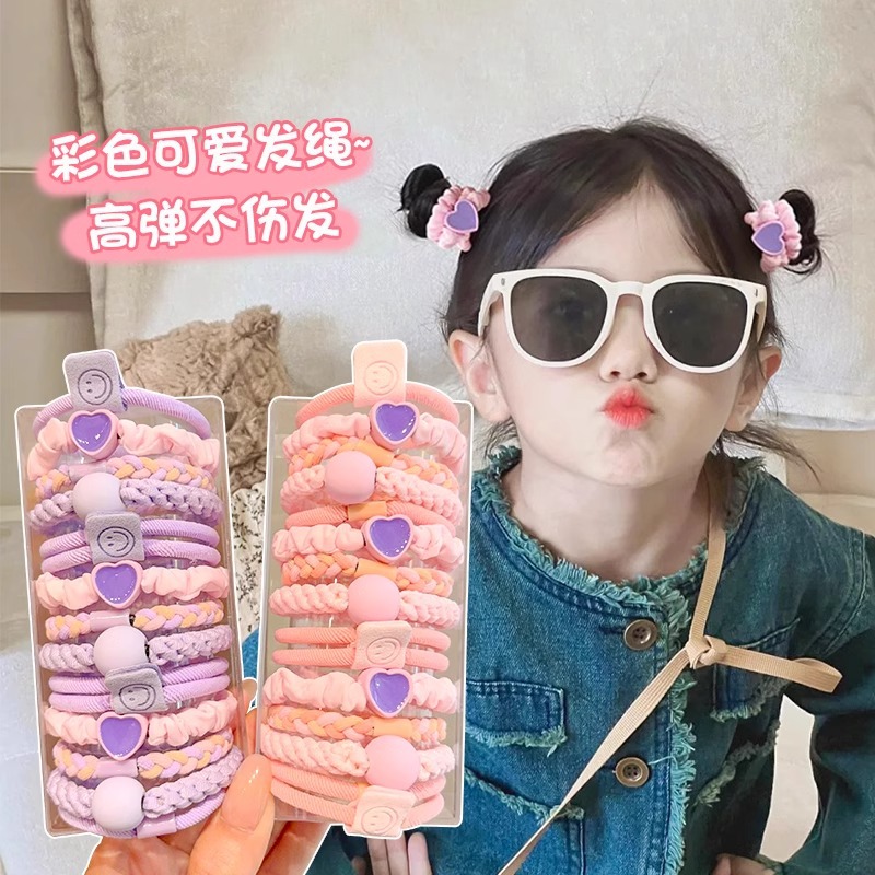 2024 Nueva diadema de los niños de estilo coreano simple colorido lazo bola banda de pelo de las niñas lindo cuerda de pelo de alta elasticidad