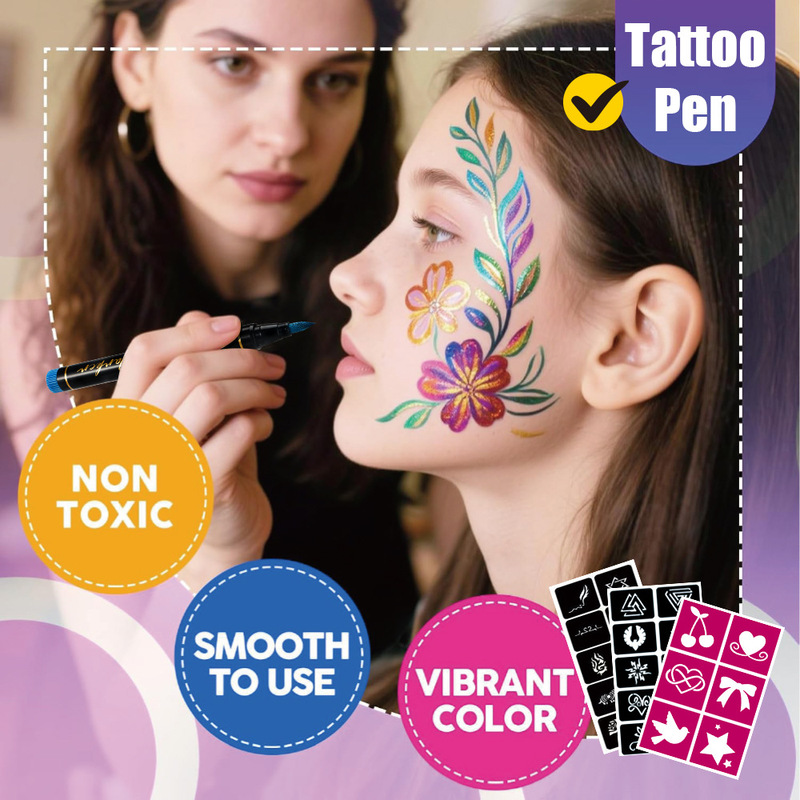 Cross-Border Hot Selling Tattoo Marker Pen Body Painting Pen with Accessories Hollow Stickers Children's Painting Marker Pen Ready for Sale Cross-Border Hot Selling Tattoo Marker Pen Body Painting Pen with Accessories Hollow Stickers Children's Painting Marker Pen Ready for Sale