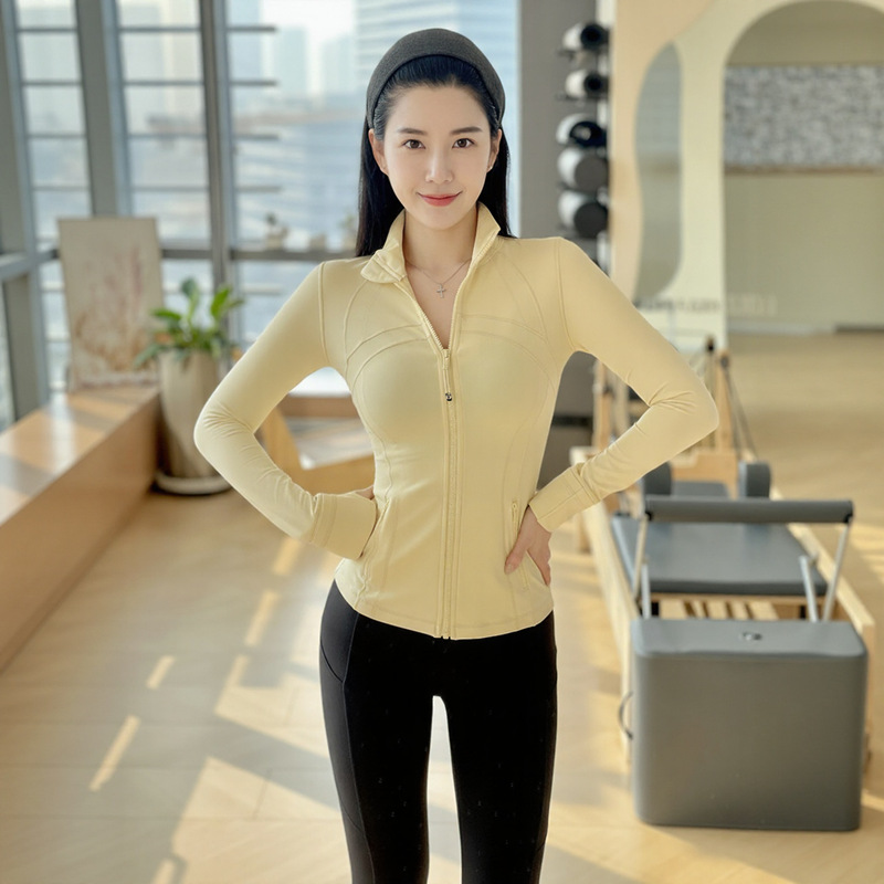 New Yoga Fitness Stand Collar Define Jacket Slim Fit Stretch Casual Top for Women