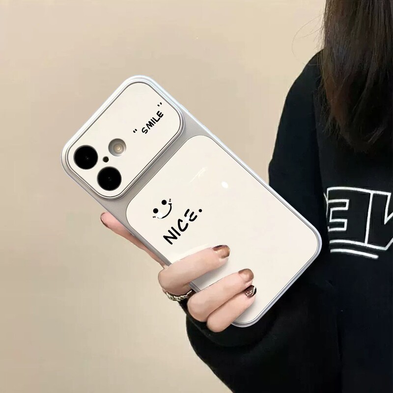 Suitable for iPhone 18, NICE smiling face phone case, Apple 17 Pro Max, silver trim, off-white, simple and cute protective case Suitable for iPhone 18, NICE smiling face phone case, Apple 17 Pro Max, silver trim, off-white, simple and cute protective case