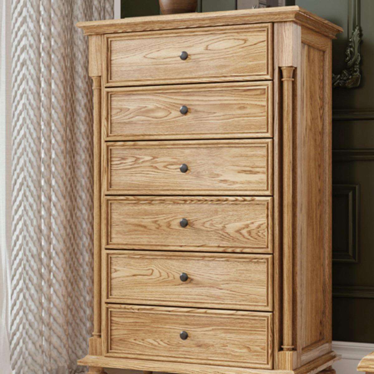 实木六斗柜现代玄关柜橡木实木卧室储物柜北欧抽屉收纳柜子餐边柜