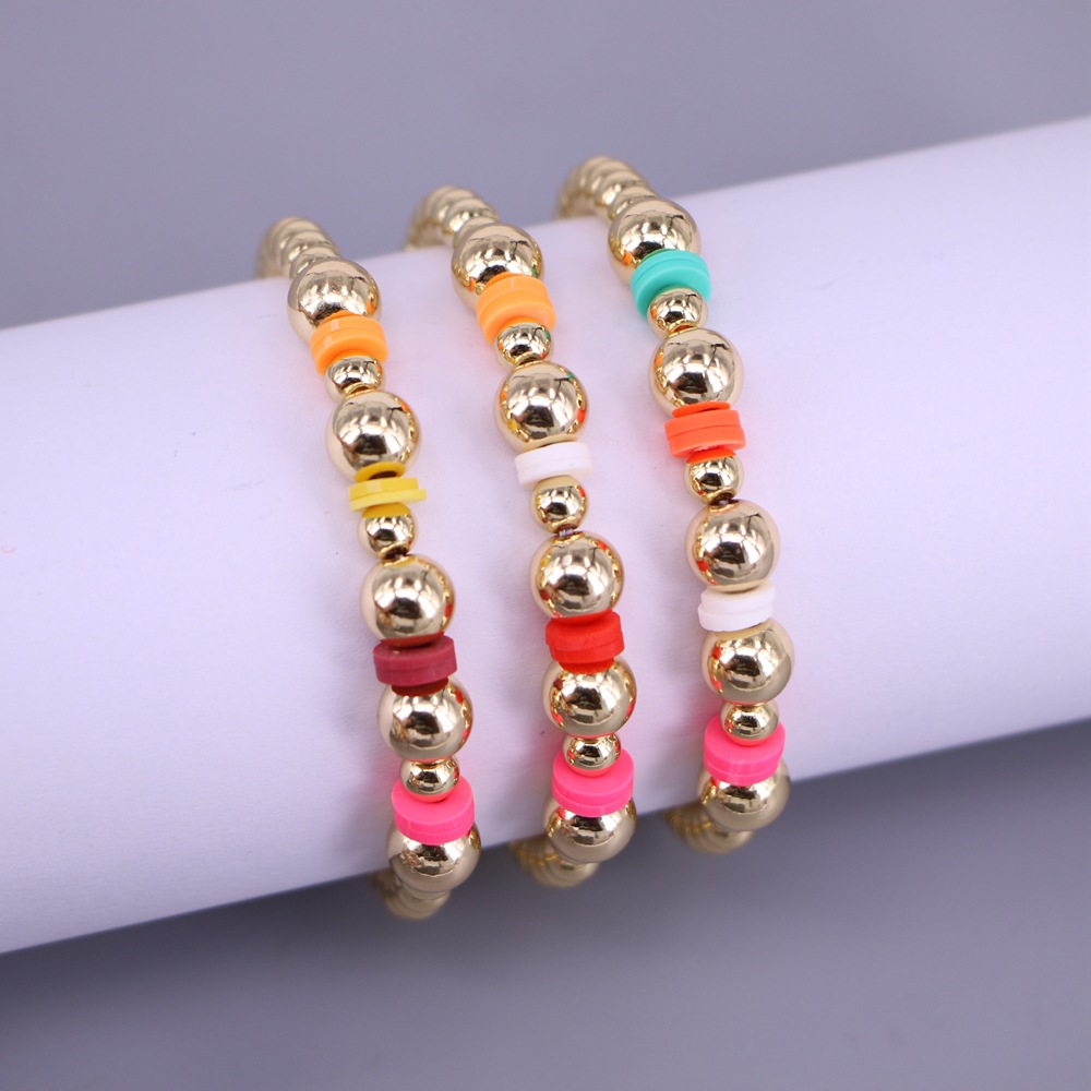 simple design sense elastic soft ceramic gilded copper bead bracelet