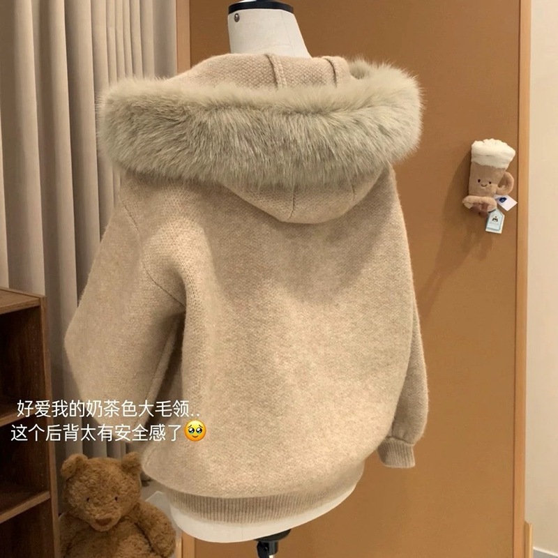 CallmeEar//大毛领毛衣开衫外套女秋冬宽松显瘦软糯针织衫|undefined