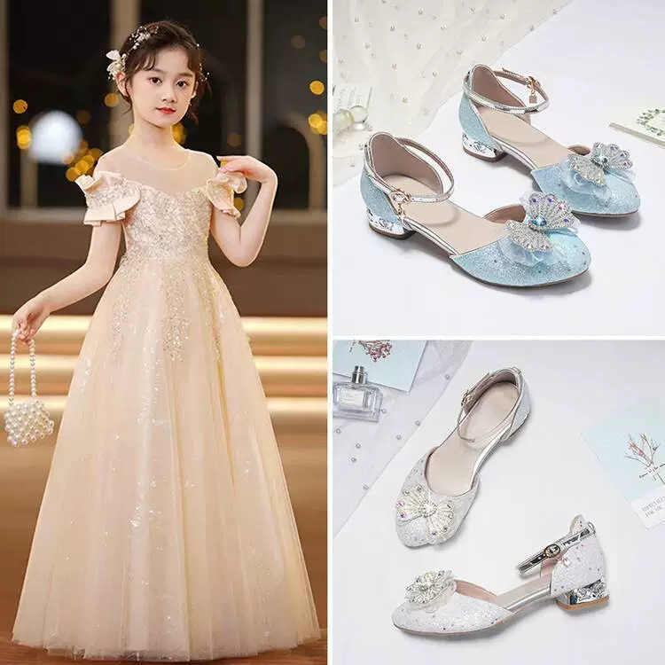 2024 Летние детские стразы жемчужные сандалии модные сладкие блестящие заостренные туфли