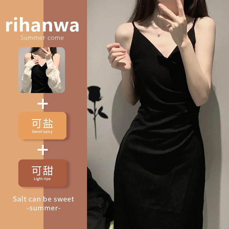 French Style Hepburn Style Sling dress Women's Clothing Summer Royal Sister Light Mature Party Evening Dress Black Dress