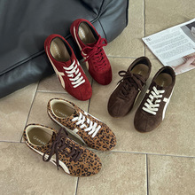 牛皮~5cm内增高豹纹德训鞋女2025秋冬新款厚底超软百搭运动休闲鞋