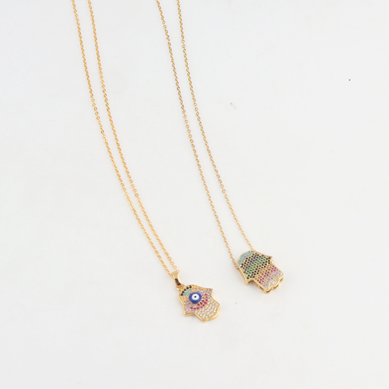 Retro Devilu0027S Eye Palm Copper Necklace Inlay Zircon Copper Necklaces