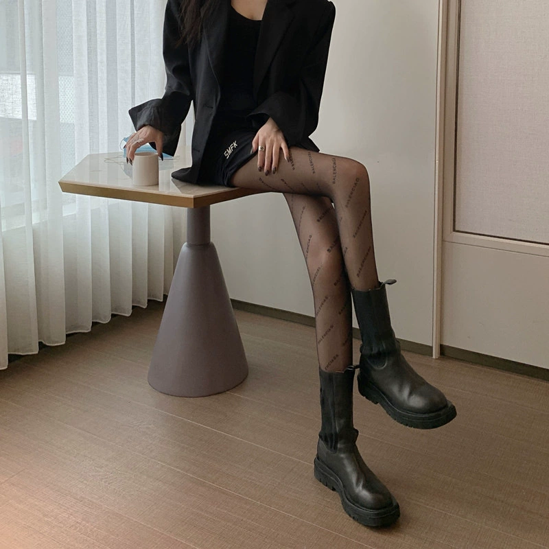 Letter stockings tide brand sexy black silk B lethaver stockings light leg anti -shreds fake pseudo meat cut stockings