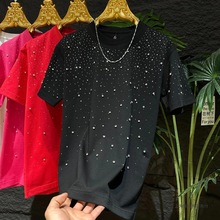 2025春季新款重工艺烫钻铆钉满天星短袖男士轻奢百搭痞帅半袖男士