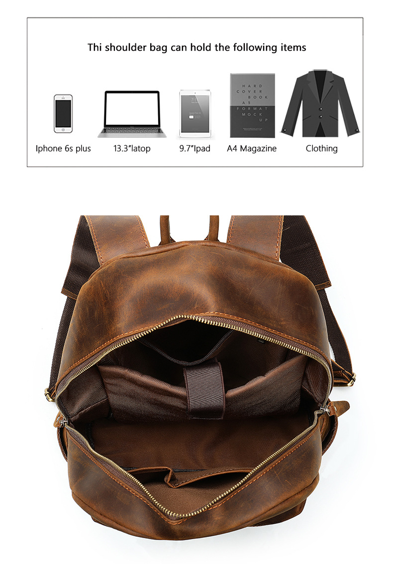 Crazy Horse Leather Men's Backpack Large Capacity Business Travel Bag Stylish Retro Cowhide Handbag_voghion.com