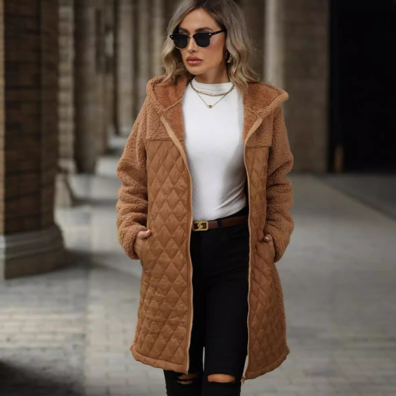 Flash velvet 2024 European and American autumn and winter new cross-border women's clothing Amazon loose hooded zipper plush coat coat Flash velvet 2024 European and American autumn and winter new cross-border women's clothing Amazon loose hooded zipper plush coat coat