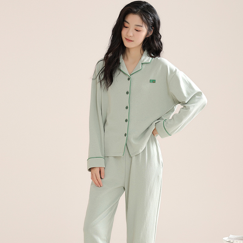 Pijamas de algodón para mujer Otoño Nueva solapa de manga larga ropa para el hogar cómodo más tamaño ropa para el hogar traje ropa exterior pijamas de algodón