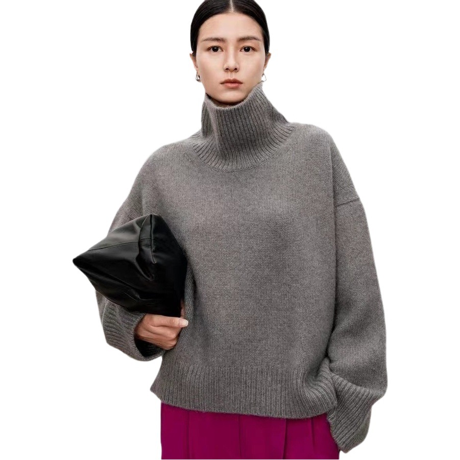 European-style plus size autumn and winter woolen sweater women's turtleneck pullover thickened profile cashmere sweater women's loose lazy style inner wear