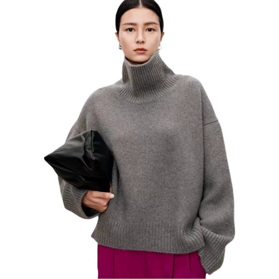 Европейский осенне-зимний шерстяной свитер больших размеров, Женская водолазка, утолщенный кашемировый свитер с высоким воротом, женский свободный шерстяной свитер в ленивом стиле