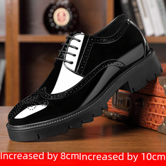 布洛克2025款增高10cm男鞋8cm厚底漆亮皮內增高皮鞋男英倫潮鞋子