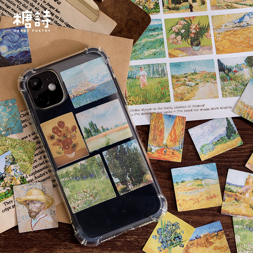 Sugar Poem Bronzing Boxed Stickers World Famous Painting School Series Retro Literary Handbook DIY Decorative Stickers 45 Pieces 6 Styles
