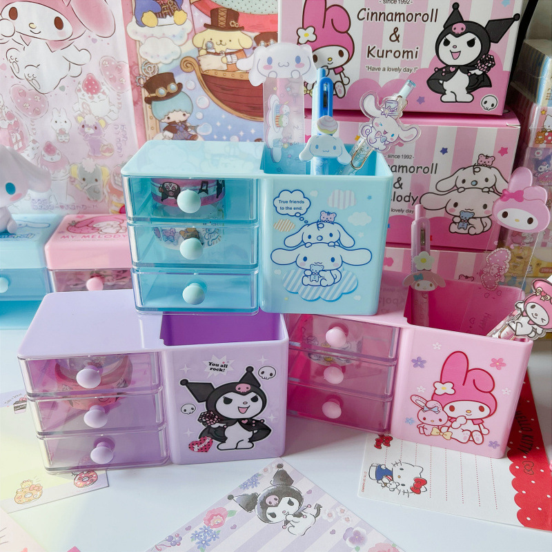 Sanrio Kulomi Merotti Drawer Pen Conner Desktop Storage Box Children's Stationery Cute Cinnamon Dog Pen Conner