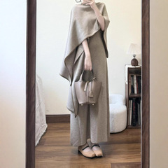慵懒风高级感气质披肩连衣裙女两件套轻熟小众毛衣套装女2025秋季