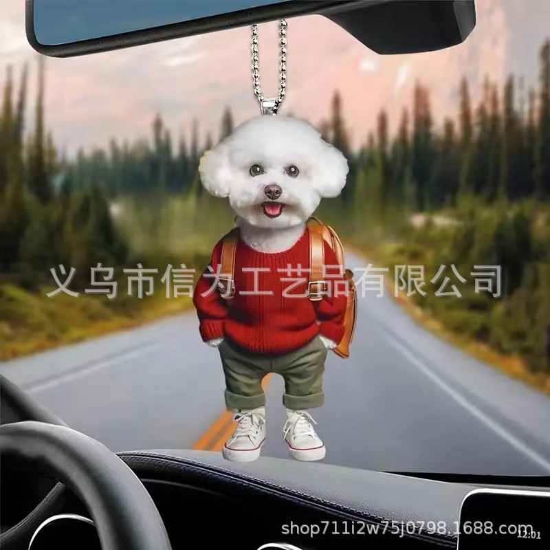 Cross-border nuevo creativo 2D lindos perros de peluche cachorro hombre mochila colgante acrílico colgante de automóvil