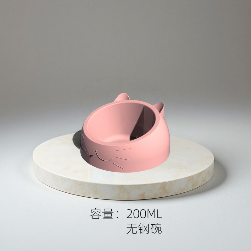 Celebridad de Internet de acero inoxidable gato tazón perro tazón doble tazón protección cervical gato tazón boca oblicua caliente comida para mascotas tazón gato suministros