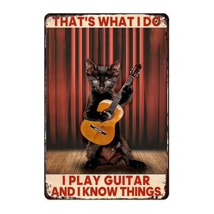 Black Cat Playing Guitar Creative Tin Painting Music Lovers Essential Home Decoration