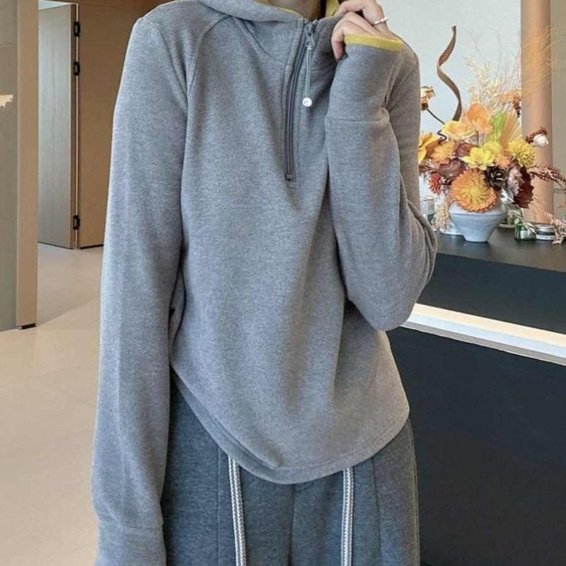 欧货大码双面德绒拉链连帽上衣女秋冬季2025新款宽松长袖保暖帽衫|undefined